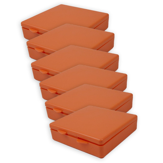 Stash pens, pencils and more in the Romanoff Products Micro Boxes. The boxes are made of polypropylene for durability, and they have snap closures to keep contents secure.  Made of durable polypropylene.  Snap closures keep contents secure.  Orange color provides a bold look.