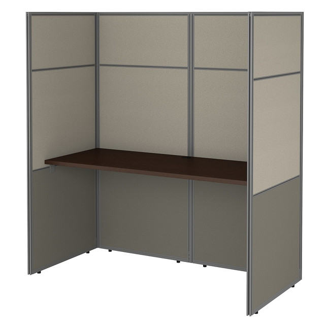Designed with quality and convenience in mind, the Easy Office 60inW Cubicle Desk Workstation with 66inH Closed Panels is an ideal choice for getting any business up and running quickly. Enjoy a productive workspace with enhanced privacy and focus, plus the durability to withstand years of use in a fast-paced professional environment.  Bundle includes: 60inW x 24inD Straight Office Desk, set of two 60inW x 66inH Cubicle Panels with Corner Connectors  Assembled Dimensions: 61inW x 30-1/2inD x 66-1/3inH  1in thick thermally fused laminate desktop is resistant to scratches and stains.  Work surface weight capacity tested to support 200 lb.  Metal framed hardboard panels are 1in thick and covered with contemporary, 2-toned fabric.  Work surface includes a built-in wire management grommet to keep cords and cables out of the way.  Extended 66in Cubicle Panels offer more privacy and eliminate visual distractions in the workplace.  Sturdy metal desk legs include adjustable levelers to compensate for uneven floors.  Quick and easy assembly with pre-installed connectors designed to have your office up and running in no time.  Backed by the Bush Business Furniture 10-Year Manufacturers Warranty. For additional information, please visit: www.bushbusinessfurniture.com/ReturnsExchanges  Attractive Mocha Cherry finish presents a look suitable for any professional setting.  Assembly Required.  Standard Delivery Service. Furniture is delivered unassembled.  This product is heavy and/or oversized and may need more than one person to handle.