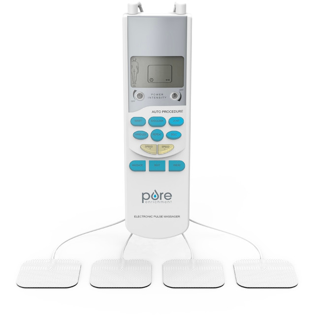 Ease discomfort with help from the PurePulse TENS Electronic Pulse Massager. Under the guidance of your doctor, you can use this TENS machine for back pain, shoulder pain, joint pain and more - numerous settings make it easy to customize your treatment session.  At-home therapy solution that helps temporarily relieve muscle and joint pain in the shoulders, neck, back, waist, legs, arms and other areas.  6 pre-programmed modes make it easy to target specific body parts.  3 massage types include massage, beat and knead settings.  2-channel modes let you treat 2 different areas at once.  Different pulse and speed settings allow you to customize your treatment session.  Treatment timer automatically shuts off the TENS unit after 15 minutes of continuous use.  LCD shows key treatment metrics, such as body part, time remaining, program mode, massage mode and other settings.  Includes a portable TENS unit, 2 lead connection cords, 4 reusable electrode pads (1.5in x 1.5in) and 4 AAA batteries.
