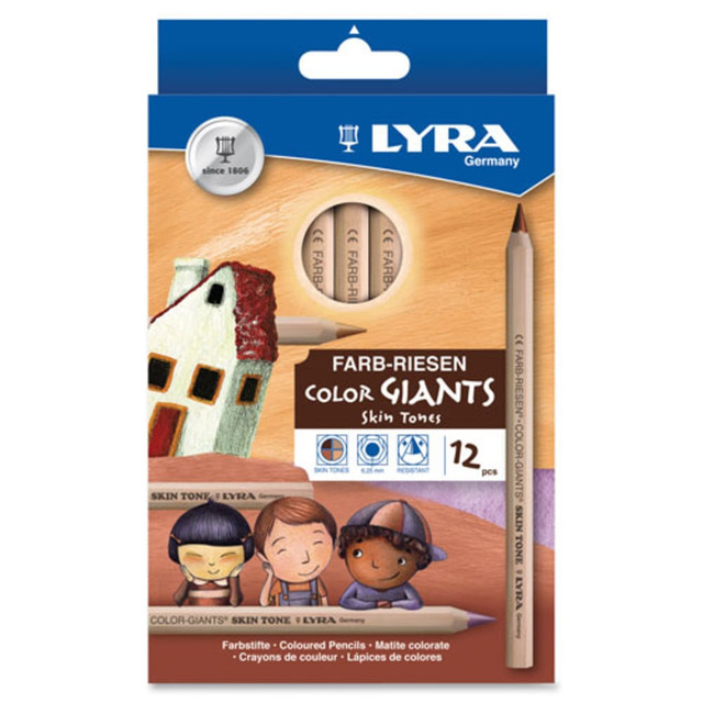 This skin tone pencils set offers large hexagon barrels and highly pigmented, 6.25 mm colored cores. The assortment of LYRA colored pencils includes the 12 most prominent skin tones of the people of the world.  Extra-large break-resistant core is designed for shading large areas.  Core lasts three times longer than standard-size pencils and requires less frequent sharpening.  ACMI Certified AP Nontoxic. For detailed information see www.acmiart.org.  Less harsh chemicals - made with fewer harsh chemicals, or safer chemicals than typical alternatives, helping  reduce your use of and exposure to substances that may be more harmful to your health and the environment.