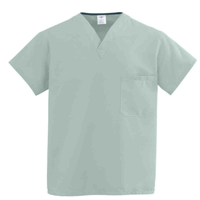 Look stylish and stay comfortable during your shift with this reversible scrub top. The cotton-polyester blend ComfortEase fabric offers durability and features a soil-release finish to remain looking neat. A V-neck collar lends a stylish look, and a left chest pocket lets you keep a pen handy.  ComfortEase fabric is made with a 65% polyester and 35% cotton blend for durability and a soft feel.  Soil-release finish helps keep the top looking clean longer.  V-neck for a stylish look. Color-coded neck bias.  Set-in sleeves and generous cut allows for more room across the back for comfortable movement.  Left chest pocket holds small accessories.