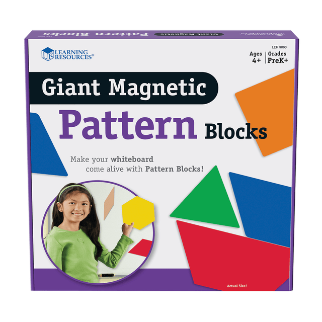 Demonstrate a variety of geometry concepts with help from these larger-than-life blocks that can be seen easily throughout the classroom. The included activity guide provides engaging ideas that get kids interested in learning.  Helps reinforce shape recognition, symmetry, congruency, fractions and area.  Large, proportionately sized pieces make it easy to demonstrate concepts for the whole class to see.  Magnetic design can be easily affixed to a whiteboard or other compatible surfaces.  Includes an activity guide to offer tips for lessons.  For pre-k to 9th grade.