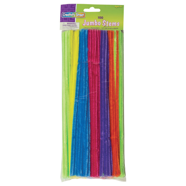 Add bright color to art projects with these Creativity Street jumbo chenille pile cleaners. A rainbow of neon hues inspires students to create unique designs, and the flexible wire construction is easy to bend into different shapes. Crush-resistant polyester delivers lasting results. These Creativity Street jumbo chenille pipe cleaners come in a 12-count pack for convenient sharing in the classroom.  Create bookmarks, bracelets and other colorful designs.  Flexible wire and crush-resistant polyester offer lasting durability.  Ideal for use in classrooms and daycare centers.  Flexible design bends into a variety of shapes.  An array of neon colors add fun to art projects.