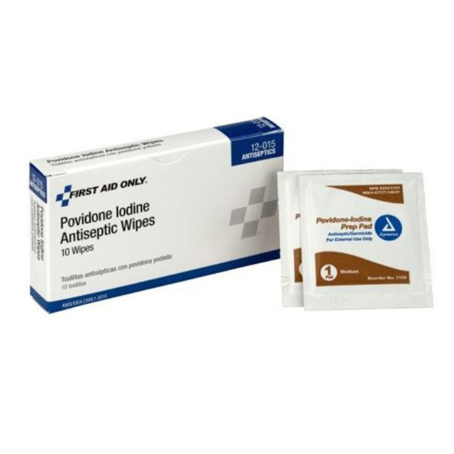 Disinfect minor injuries with First Aid Only Iodine Wipes. They make a useful addition to most any first aid kit.  Ideal for minor cuts, scrapes and burns.  Iodine wipes help prevent the spread of infection.  Non-irritating and virtually non-stinging for comfortable treatment.  Each wipe measures 1-1/4in x 2-1/2in.