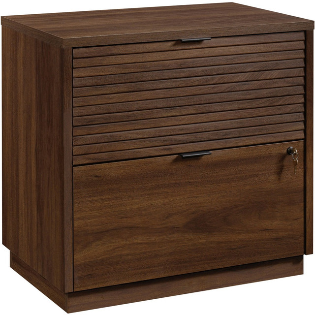 Keep your office space tidy with help from a Sauder Englewood 31inW Lateral 2-Drawer File Cabinet. Utilize both drawers to keep your letter- and legal-size hanging folders neatly organized. An interlocking safety mechanism prevents both drawers from being opened at the same time for maximum security.  Made from engineered wood.  Key lock.  Assembly required.  This product is heavy and/or oversized and may need more than one person to handle.