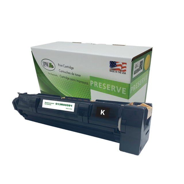Maintain the integrity of your office printer with help from an IPW Preserve Brand 013R00591-R-O Remanufactured Drum Unit For Xerox 013R00591. Expect bold, dynamic prints.  Comparable to the Xerox 013R00591 unit.  Yields up to 96,000 pages.  Offers dynamic prints.  Remanufactured - made from quality recovered cartridges, helping you save resources, reduce waste and potentially save money.  Recycling solution - designed to encourage recycling, helping you divert materials from landfill.  Contains Recycled Content - See Specs for Details.
