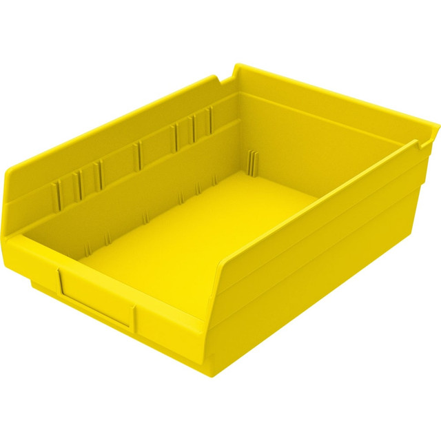 Ideal for economical storage or display uses  Designed to fit standard 12in, 18in, 24in shelving.  Molded from rugged polypropylene.  Seamless, waterproof and unaffected by oil or grease.  Bin features a built-in Hang-Lock, wide label holder.