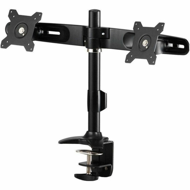 Adjustable height (maximum height of 13in)  +/- 20 monitor tilt  Supports certified VESA 75&times;75 or 100&times;100 monitors  Each monitor can be placed at a different height to accommodate different sized monitors  360 rotation (landscape, portrait, or anything in-between)  Versatile dual mount supports up to two 24in monitors each with a maximum individual weight of 26.5 lbs
