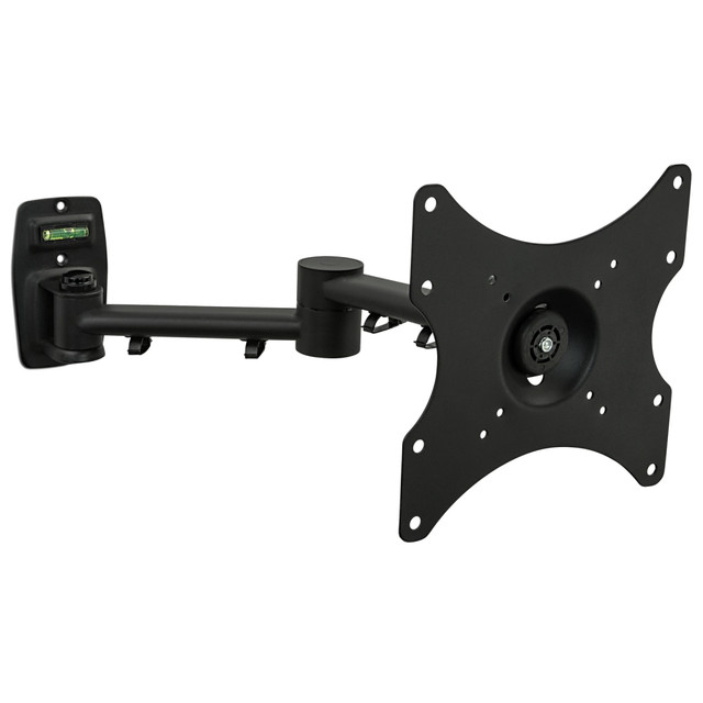 Secure your TV to a corner of your kitchen, RV, patio and other areas with the Mount-It! Lockable Wall-Mount Bracket. This mount is sturdy enough to support a wide range of TV sizes, and makes it easy to adjust your viewing angle.  Fits a single television screen or monitor 13 15 17 19 20 21.5 24 27 32 36 42 inches in size,  Tilts up and down 15 degrees, swivels up to 180 degrees left and right, and screen can rotate a full 360 degrees  Can also be used in an RV, as an outdoor TV mount, in corners, and even in the kitchen  VESA square bolt hole pattern 75x75, 100x100, 200x100, 200x200  18in of extension and collapses to 3.4in from the wall