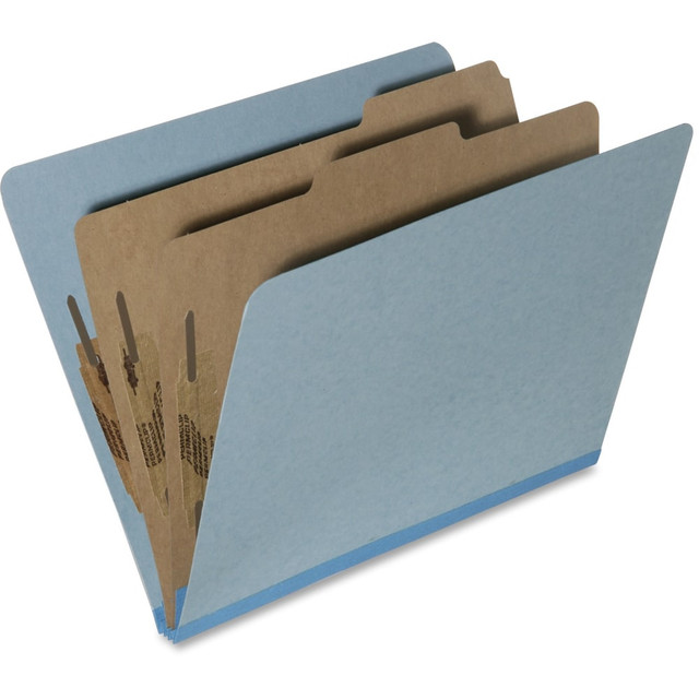 Made of heavy-duty 25-pt pressboard, these folders are the perfect solution for storing thicker materials. They are versatile and easy to use in nearly any office setting.  Pressboard classification folder has 17-pt Kraft dividers and metal fasteners.  Includes a light blue classification folder.  Enjoy an AbilityOne folder for all your paper storage needs.  Contains Recycled Content - See Specs for Details.