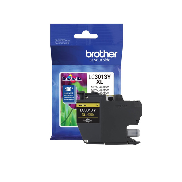 Compatible Brother models: MFC : MFC-J491DW, MFC-J497DW, MFC-J690DW, MFC-J895DW.  .    Brother Genuine LC3013Y is for use with Brother Work Smart Series compact, affordable inkjet all-in-one printers: MFC-J491DW, MFC-J497DW, MFC-J690DW, MFC-J895DW.  Brother offers an environmentally responsible way for customers to dispose of Brother Genuine cartridges. Visit www.brother-usa.com/Environment to learn more.  Superior color inkjet print quality you can consistently rely on for up to 400 pages (Approximate page yield in accordance with ISO/IEC 24711)  Intelligently engineered to work in seamless unison with your Brother inkjet printer.  Brother Genuine color ink produces rich, vivid color prints that withstand the test of time.  Brother Genuine LC3013Y Single Pack High-yield Yellow Ink Cartridge.  Helps Avoid Waste - Designed for extended use, helping reduce or eliminate material use and potentially save money.  Recycling solution - designed to encourage recycling, helping you divert materials from landfill.