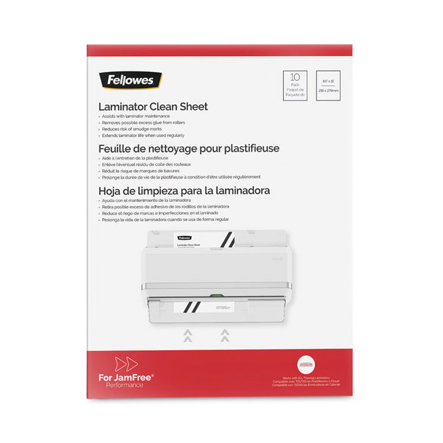 FELLOWES MFG. CO. 5320603 Laminator Cleaning Sheets, 3 to 10 mil, 8.5" x 11", White, 10/Pack