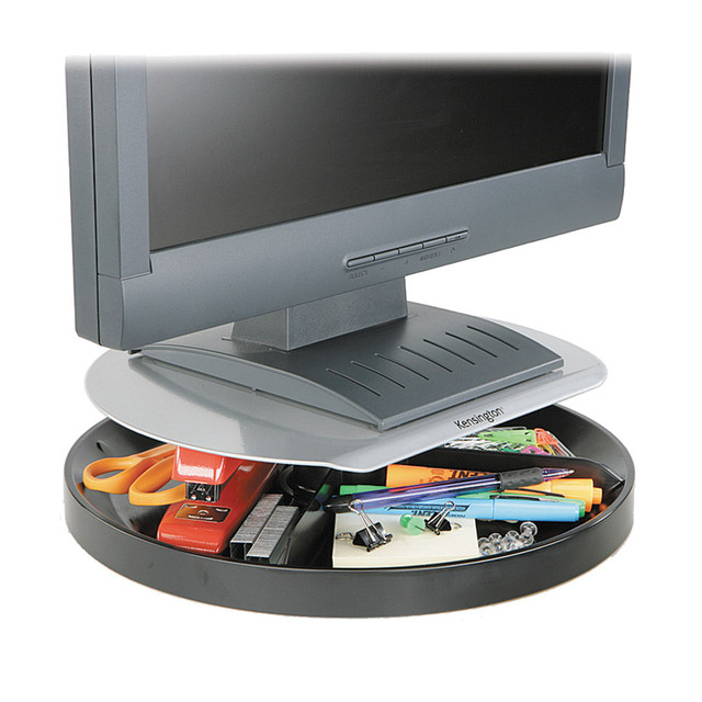Maximize your desktop space!  Monitor stand adjusts to your comfort level. Height adjustment (2.25in to 3.25in) lets you place monitor at eye level to ease neck strain.  Lazy Susan storage area allows for easy access to desktop tools.  Supports flat-panel (LCD) monitors weighing up to 40 lb.  Small footprint conserves space.