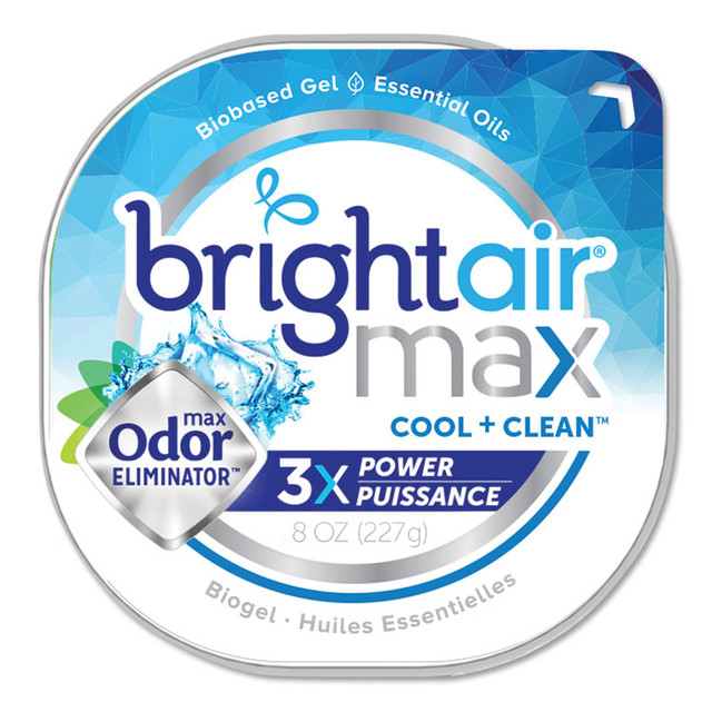 BRIGHT AIR 900437 Max Odor Eliminator Air Freshener, Cool and Clean, 8 oz Jar, 6/Carton