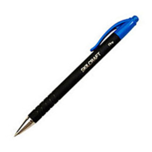 Picking the right ballpoint pen is an important choice, which is why SKILCRAFT rubber pens should be on your mind. The AbilityOne pens are designed to allow comfort during long periods of writing thanks to their rubberized grips.  Rubberized grip allows a sure hold.  Retractable to help prevent ink marks.  Retractable rubber pens with blue ink to make bold notes.  Refillable - designed to be used repeatedly, helping you avoid single-use disposables and potentially save money.