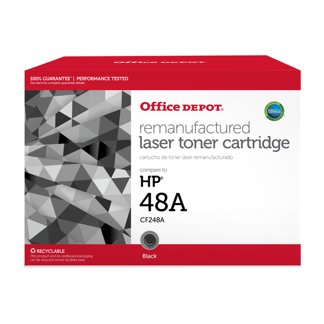 Compatible HP models: LaserJet Pro:  M15w,  MFP M28w,  MFP M29w.  .  Make sure you are prepared for upcoming print jobs with help from the Office Depot Brand Remanufactured Black Toner Cartridge Replacement For HP 48A. This cartridge can yield up to 1,000 pages and replaces your CF248A cartridge.  Comparable to the CF248A cartridge.  Yields up to 1,000 pages.  Helps provide high-quality, bold black.  Remanufactured - made from quality recovered cartridges, helping you save resources, reduce waste and potentially save money.  Recycling solution - designed to encourage recycling, helping you divert materials from landfill.  Contains Recycled Content - See Specs for Details.