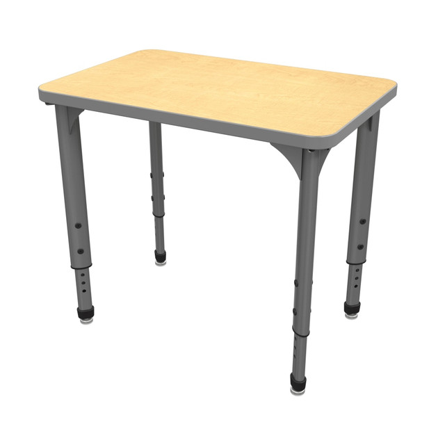 Switching between group work and individual activities can help kids learn in the style that suits them best. This student desk provides enough space for collaborative efforts while remaining compact enough to maximize classroom space.  Sturdy 12-gauge steel plate frame has a powder-coat finish to help protect against the wear and tear of daily use.  Tabletop is made of 1 1/8in particleboard with thermofused melamine on the top and bottom to provide increased strength. 3 mm PVC edgeband shields against impacts and minor damage.  12-gauge steel legs adjust from 21in to 30in in 1in intervals to suit your needs.  Nickel-plated nylon swivels help safeguard your flooring while adding an attractive accent.  Assembly required.  Tested to meet ANSI/BIFMA Performance Standards - Manufacturer testing has been conducted on this product to meet specific performance requirements and safety standards set forth by the American National Standards Institute (ANSI) and the Business and Institutional Furniture Manufacturers.