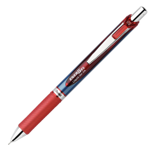 EnerGel RTX liquid gel pen delivers the ultimate writing experience with a stainless steel tip and super-smooth blend of liquid and gel inks that glide across paper. The 0.5 mm red pens feature liquid gel ink that dries so fast even left-handed writers love it - no smears, no smudges and no globs.  Ink formula is excellent for everyday notes, yet safe for vital documents.  0.5 mm fine needle pens conveniently retract to protect pockets and purses.  Latex-free grip delivers maximum comfort and control, and the stainless steel accents offer a professional look.  Pen gel RTX pens can be refilled with Pentel LRN5 or any size/color EnerGel refill.  Refillable - designed to be used repeatedly, helping you avoid single-use disposables and potentially save money.