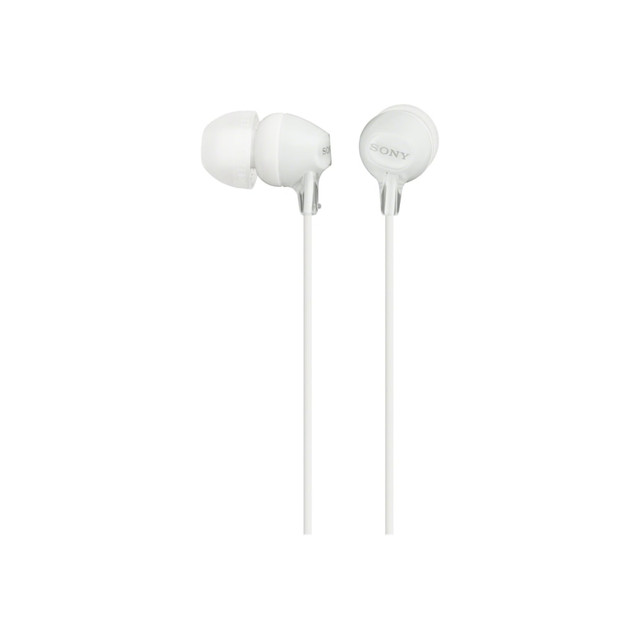 Bring these Sony wired earbuds along to enjoy music, podcasts and more. The wired headphones feature secure-fitting silicone to hold tight.  Silicone earbuds provide a secure and comfortable fit.  Lightweight wired earbuds are easy to bring with you.  0.35in neodymium drivers deliver balanced audio.  Backed by the manufacturers 1-year limited warranty.