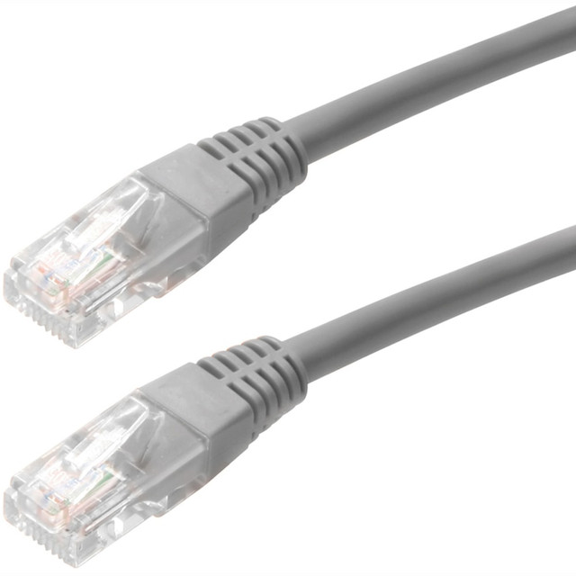 26 AWG Copper-Clad Aluminum conductor  Gray color.  Unshielded stranded twisted pair cable design  75-foot length  RJ-45 Male connectors with EIA/TIA 568B Pinout.  Durable PVC jacket  Slim 0.20-inch cable diameter  CAT5e rated for high-speed data (100 MHz).
