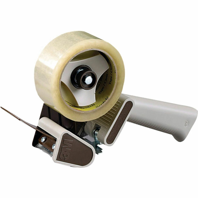 Easy-to-use, pistol-grip dispenser makes it easy to apply box sealing tape.  Sturdy, durable dispenser holds 3in core tape up to 2in wide and 60 yards long.  Adjustable braking mechanism applies tension to tape.  Dispenser also features a nonretractable blade and pistol grip.