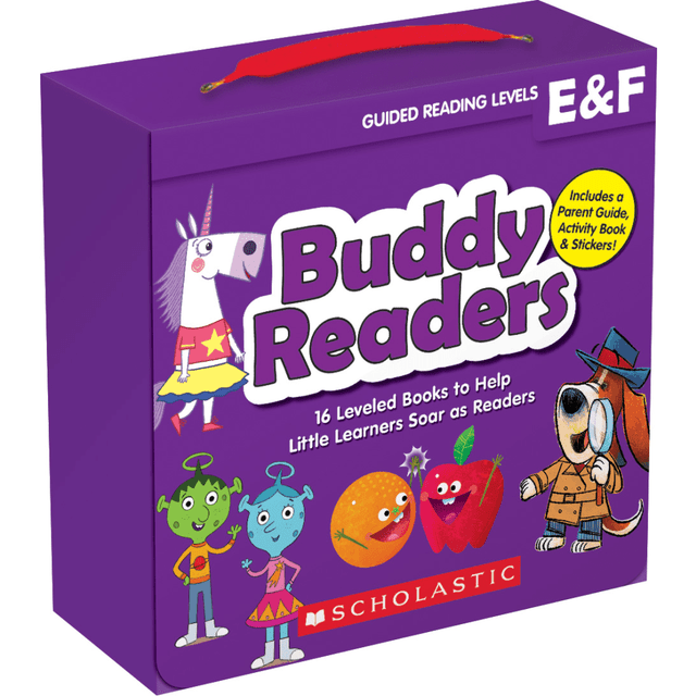 Help children develop important building blocks of reading skills with Scholastic Teaching Resources Buddy Readers: Levels E & F. Each book includes kid-friendly themes to encourage interest.  The set includes 16 books, stickers and an activity book.  Includes kid-friendly topics and easy text.