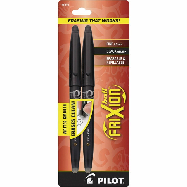 Pilot FriXion ball pens are a smart choice when you donT have paper to spare and need to get things right. These Pilot gel pens allow you to write, erase and rewrite without worrying about your document being damaged.  Fine point provides precise, thin lines.  FriXion ink features a thermo-sensitive gel ink formula to disappear when erased.  Delivers a steady flow of gel ink.  Black, gel-ink, erasable pen for home, school or work use.  Refillable - designed to be used repeatedly, helping you avoid single-use disposables and potentially save money.