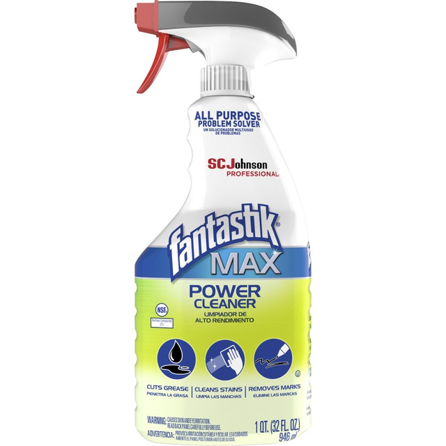 Fantastik MAX Power Cleaner is one of the most powerful fantastik products at fighting grease. High-powered performing formula is non-corrosive and when used as directed on label, will not harm the following surfaces made of chrome, concrete, countertops, fiberglass, formica, glazed ceramic, painted metal, porcelain enamel, stainless steel and sealed granite. Great for use in automotive, hospitality, institutional, industrial, office and retail applications.  All-purpose problem solver.  Formulated to dissolve grease, grime and dirt.  Removes heel marks, permanent marker, crayon and adhesive stickers.  Use on indoor and outdoor surfaces.  Light, pleasant scent.
