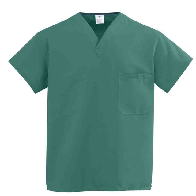 Look stylish and stay comfortable during your shift with this reversible scrub top. The cotton-polyester blend ComfortEase fabric offers durability and features a soil-release finish to remain looking neat. A V-neck collar lends a stylish look, and a left chest pocket lets you keep a pen handy.  ComfortEase fabric is made with a 65% polyester and 35% cotton blend for durability and a soft feel.  Soil-release finish helps keep the top looking clean longer.  V-neck for a stylish look. Color-coded neck bias.  Set-in sleeves and generous cut allows for more room across the back for comfortable movement.  Left chest pocket holds small accessories.