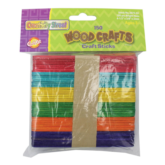Create vibrant arts and crafts with your class. These craft sticks by Creativity Street are crafted from wood and come in a variety of colors to add a bold touch to your students projects.  Ideal for creating bold 3-D art, craft or STEM projects with your class.  Crafted with bright colors to add a vibrant touch to your art.  Wood construction is ideal for use with a variety of glue and paints.