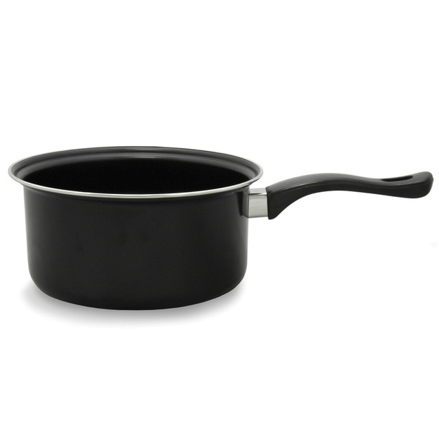 Includes 1.5 qt. saucepan and 3 qt. saucepan  Nonstick coating for easy cleanup  Dishwasher safe  Black with stylish chrome accents  High-quality carbon steel saucepans heat up quickly and evenly; long-term durability