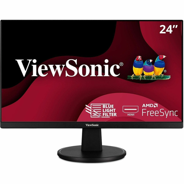 ViewSonic VA2447-MH 24 Inch Full HD 1080p Monitor with Ultra-Thin Bezel, AMD FreeSync, 100Hz, Eye Care, and HDMI, VGA Inputs for Home and Office  VERSATILE MONITOR: 24 Inch Full HD (1920x1080p) LED monitor with thin bezels and 100Hz refresh rateENHANCED VIEWING COMFORT: Flicker-Free technology and Blue Light Filter for reduced eye fatigueULTRA-SMOOTH GAMING: AMD FreeSync technology enables fluid and tear-free gameplayOPTIMIZED VIEW SETTINGS: Offers Game," Movie," Web," Text," and Mono" presetsFLEXIBLE CONNECTIVITY: The VA2447-MH supports laptops, PCs, Macs and more with HDMI and VGA inputs