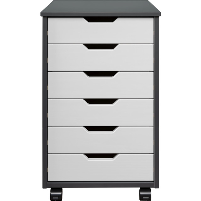 Organize office supplies with the Trendfurn Omnia Wide Roll Cart. Equipped with 6 drawers, this cart provides plenty of storage space for supplies such as pens, paper and ink, while the casters make it easy to roll the cart around the office. The cart is made from solid pine wood for lasting use.  Made from solid pine wood for durability.  6 drawers offer ample storage space.  Casters allow for convenient mobility. Casters lock to keep the cart in place.  Drawer slides include stoppers to prevent drawers from falling out.  Weight capacity tested to support 44 lb (top) and 7 lb (per drawer).  Assembly required.  Backed by the manufacturer's 1-year limited warranty.