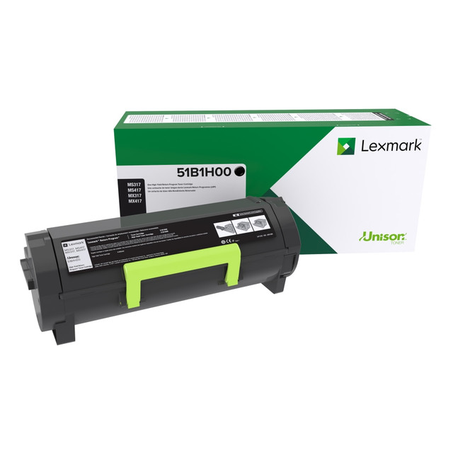 Compatible Lexmark models: MS : MS417DN, MS517DN, MS617dn.   MX : MX417de, MX517de, MX617de.  .    Consistently outstanding image quality  Works in MS517dn, MS617dn, MX417de  Also for use in MX517de and MX617de  High yield to maximize your savings and enjoy premium quality  Compatible with Lexmark MS417dn  This genuine Lexmark Toner Cartridge yields up to 8,500 pages.  Features Unison Toner for outstanding imaging quality, from the first page to the last.  Designed to provide exceptional value, reliability and durability in the Unison print system.  Works best together with your Lexmark printer.  Backed by Lexmark's Limited Lifetime Warranty. The Limited Lifetime Warranty is valid until the laser cartridge is depleted of useful amounts of Lexmark toner. This warranty does not apply to Laser Cartridges which have been refilled or to those which are simply empty as a result of normal use. See Statement of Limited Lifetime Warranty for details. Stated yield is based on average continuous black or continuous composite CMY declared cartridge yield in one-sided (simplex) mode up to this number of standard pages in accordance with ISO/IEC 19798 All information contained herein is subject to change without notice. Lexmark is not liable for any errors or omissions.  Helps Avoid Waste - Designed for extended use, helping reduce or eliminate material use and potentially save money.  Recycling solution - designed to encourage recycling, helping you divert materials from landfill.