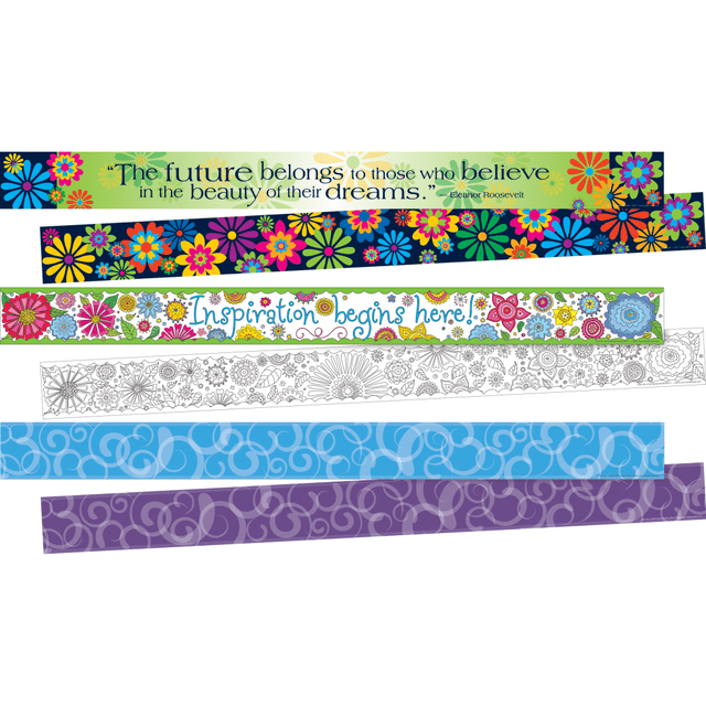Enhance your space with Barker Creek Double-Sided Borders. From brightening bulletin boards and learning centers to framing doorways and windows, these double-sided, pre-cut strips make it easy to liven up the room.  Used to accent your classroom, office or party space.  Thick cardstock provides a sturdy feel.  Double-sided design lets you decorate multiple ways.  Each pack has 35ft of border. Includes 12 strips (3in x 35in).  3-pack set provides a total of 105ft of borders.