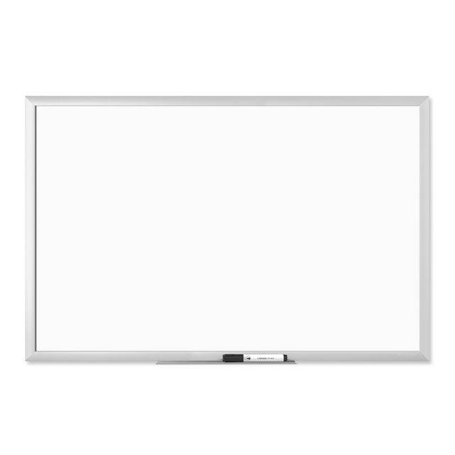 Keep students engaged and focused using this magnetic whiteboard from U Brands. This classroom dry-erase board offers resistance to stains and ghosting, so you can fully erase the previous lesson and start fresh.  Sturdy aluminum frame offers durability.  Steel surface is resistant to stains and ghosting.  Magnetic steel whiteboard can be used to display messages and notices.  Includes a marker tray and dry-erase markers.  Includes mounting hardware and instructions.