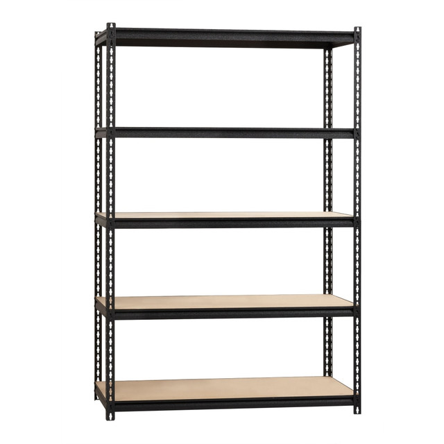 Simple assembly with boltless design  High capacity: 2,300 lb. evenly distributed weight  Riveted steel frame with durable powder-coat finish and particleboard shelving  Vertical or horizontal setup  Reliable, sturdy storage for your heaviest supplies  Contains Recycled Content - See Specs for Details.