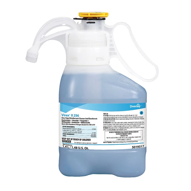 A one-step, quaternary-based disinfectant cleaner concentrate providing broad spectrum disinfection at 1:256 dilution.  Use in healthcare and other facilities where cleaning and prevention of cross-contamination are critical.  Bactericidal, virucidal and fungicidal.  Kills microorganisms including HIV-1, VRE, MRSA, GRSA, MRSE, VISA, PRSP, Herpes Simplex Types 1&2, Influenza Type A2, Adenovirus, Rotavirus and many more  Meets bloodborne pathogen standards for decontaminating blood and body fluids.  Kills the organisms that cause odors and works as an odor counteractant to further eliminate odors not associated with bacteria.  Highly concentrated quaternary formula provides excellent one-step, cost-effective cleaning and disinfection  Antimicrobial is an agent that kills microorganisms or stops their growth.