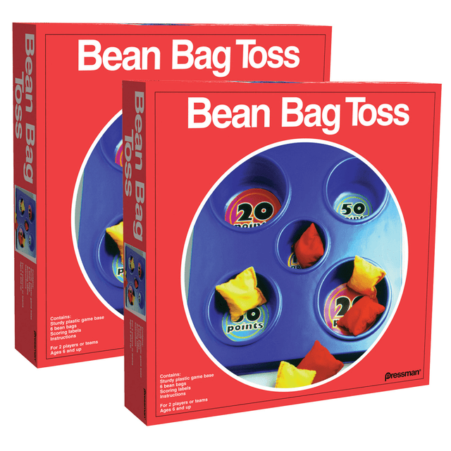 Set up the Pressman Bean Bag Toss Games and enjoy some fun during your get-together. These games each offer 5 wells of different sizes and come with 3 bean bags in 2 different colors for team play.  Plastic construction offers durability.  2 larger wells, 2 medium wells and a tiny well worth different amounts of points.  Each game includes 3 red and 3 yellow bean bags.