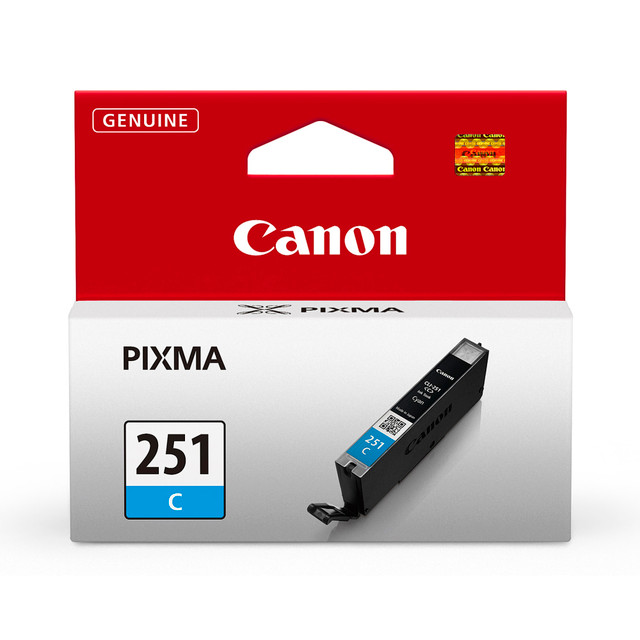 Compatible Canon models: PIXMA : MG5420, MG5422, MG5520, MG5522, MG5620, MG6320, MG6420, MG6620, MG7120, MG7520, MX722, MX922, iP7220, iP8720, iX6820.  .  Crisp documents with rich colors make a statement when you are printing for home, work or school. With Canon CLI-251 ink tanks, you can rest assured that every print will deliver the clarity and vibrancy you expect.  OEM product gives you peace of mind with 100% compatibility  ChromaLife100+ feature for better reliance and usability  Utilizes inkjet print technology for maximum printing efficiency with added productivity  Rely on a better value for frequent printing with standard yield  Features Cyan print color offers feasibility and convenience of selecting desired colors  Delivers precise, sharp, and reliable printing with maximum usability  Canon CLI-251 cyan ink tank offers high quality and remarkable durability. The ChromaLife100+ system in the Canon CLI-251 ink tank combines inks to deliver beauty and longevity.  Canon cyan ink tank utilizes inks that dry instantly, so photos are ready to be enjoyed immediately.  Offers free access to exclusive content via Creative Park Premium.  Recycling solution - designed to encourage recycling, helping you divert materials from landfill.