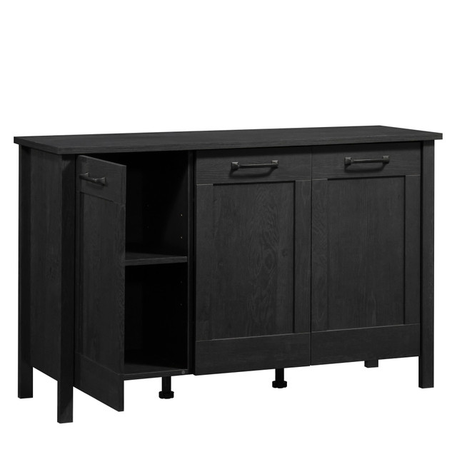 This sophisticated storage cabinet with doors seamlessly combines an elegant and classic aesthetic with ample storage solutions. Behind its three trendy, framed doors lie hidden compartments and adjustable shelves, offering versatile configurations for items of all sizes, including space for 12in x 12in storage bins (sold separately).  Includes an adjustable shelf behind each of the three doors.  Cubby storage areas holds 12in x 12in storage bins (sold separately).  Hidden storage behind doors  This horizontal console storage cabinet provides a spacious top surface  This product is heavy and/or oversized and may need more than one person to handle.
