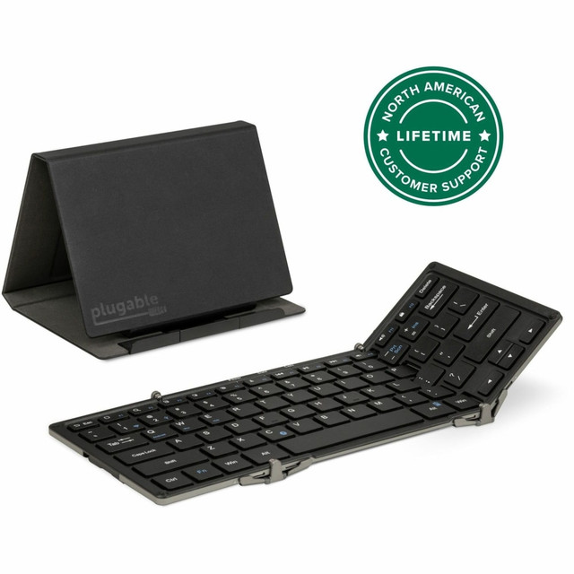 2 Year Warranty-We love our Plugable products, and hope you will too. All of our products are backed with a 2-year limited parts and labor warranty as well as Seattle-based email support  Solid Build, Solid Battery-An anodized aluminum shell houses precision scissor-switch keys. USB-rechargeable Li-Ion battery holds enough power to keep you typing for weeks on a single charge. Plus, it has a cool case that turns into a stand  Compatible-Yeah, it will work with that. More than an iPad keyboard, more than a computer keyboard. With compatibility modes for Android, iOS, Mac, Windows, and Linux, this multi device keyboard works with whatever you are working on  Key Quality-High-quality scissor switches supply a satisfying sensation when tapping away on this wireless keyboard. Sounds like a soothing cascade of quiet clicks. Feels strong enough to lend emotional support (it doesnT though)  Adaptable-Going out into the world? Take along a full-size Bluetooth keyboard. Tri-fold design flips out to 11.5 inches when you need it, folds away when you donT. Quick charge battery lasts weeks, and its compatible with just about anything