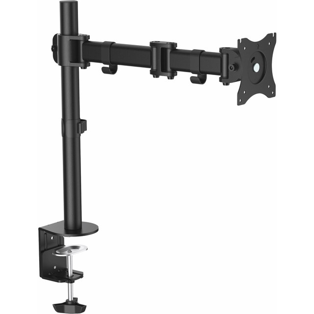 ADJUSTABLE SET UP: Use the desk-clamp (C-clamp) or grommet mount to easily mount and tighten by hand to a desktop; Cable management clips can hold incl. tools for quick height & angle adjustment  RANGE OF ARTICULATION: Pole mount monitor arm can be positioned/secured along the 17.7in pole and can extend outwards up to 16.85in away from the base; Arm has 2 joints that allow it to swivel +/-180 deg.  WIDE RANGE OF MOTION: Ergonomic articulating monitor mount increases comfort & productivity allowing the screen to tilt +/-45in , swivel +/-90 deg., rotate 360 deg. (landscape/portrait)  SMALL FOOTPRINT: Desk mount monitor arm with space-saving design enhances the computer work area; built-in cable management clips along the arm & pole keep cables organized for a presentable workspace  LARGE MONITOR ARM: VESA 75x75mm/100x100mm compatible heavy-duty steel single monitor arm supports a 27in (16:9) or 34in (21:9/ultrawide) display up to 17.7lb/8kg; Horizontal articulation & height adjustment