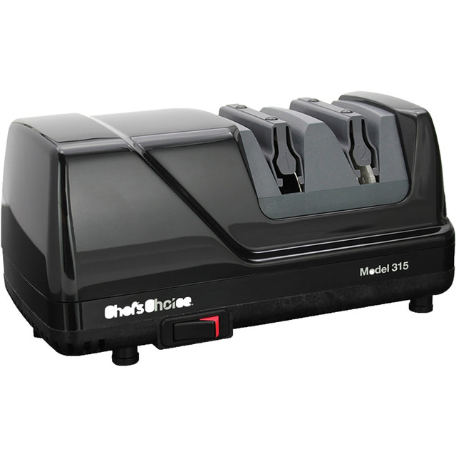 Keep your 15 deg. knives sharp with this Edgecraft Chefs Choice Diamond Hone Knife Sharpener. This knife sharpener is suitable for contemporary double-bevel and traditional single-bevel Asian style knives.  2-stage sharpening combines the strength of the double-bevel edge with the ultra-sharp 5 deg.XV edge technology.  Ideal for sharpening contemporary double-bevel and traditional single-bevel Asian style knives.  Advanced spring knife guides for accurate control of the sharpening angle and ease of use.  100% diamond abrasives and advanced flexible stropping/polishing discs.  For sharpening both straight edge and serrated blades.