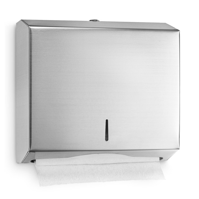 Provide guests with a reliable hand-drying solution with an Alpine Multi-Fold/C-Fold Paper Towel Dispenser. Its clear window makes it easy to know when a refill is needed.  Holds up to 290 C-fold or 380 multi-fold towels.  Made from antimicrobial steel.  Sight window helps you monitor fill level.  Locking design.  Mounting hardware included.  Backed by the manufacturers 1-year limited warranty.