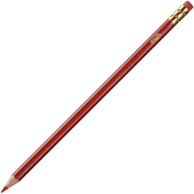 Designed with teachers in mind, these eraser topped red grading pencils make marking schoolwork simple.  With a no.2 red colored lead, Integras grading pencils make a strong, bright mark on the page.  Hand fatigue is reduced thanks to a comfortable hexagonal barrel grip.  High-quality eraser topper corrects mistakes without smudging.  Pack of 12 pencils.