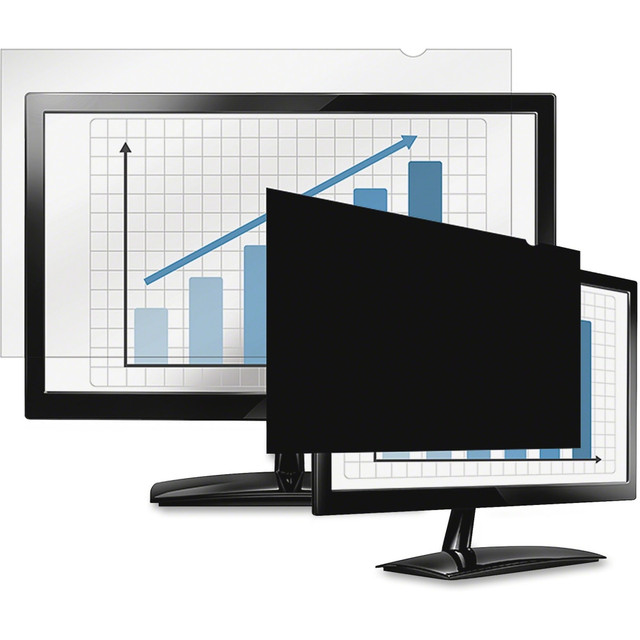 This privacy filter is designed for use with your 21-1/2in laptop or flat panel monitors. Its PrivaScreen Technology darkens screen image when viewed from a 30-degree side angle to prevent prying eyes from reading your screen.  Filter blacks out from the side view to protect your privacy, while maintaining a crystal clear screen straight-on.  Quick Reveal Tabs make it easy to attach and remove.  Reversible; matte side helps reduce glare and filter is compatible with touchscreen laptops and monitors.  Supports compliance with privacy regulations including HIPAA and TAA.  Protects screen from fingerprints and scratches.  Privacy filter fits widescreen monitors with a diagonal screen measurement of 21.5in (viewable area only) and a 16:9 aspect ratio.  Filter dimensions are 18-3/4in W x 10-9/16in H.  Color: Black