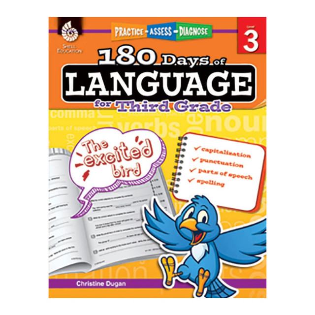 Help your students thrive in your classroom by using this grammar workbook. The 180 quick activities are designed to keep children engaged while they work.  180 daily, diagnostic-based activities cover punctuation, capitalization, parts of speech, spelling patterns, verb types, sentence structure and more.  Data-driven assessment tips help you make the most of each activity with your students. Increase confidence in grammar skills with fun and engaging daily activities.  Meets Common Core standards.  These easy-to-use workbooks are great for use in the classroom or at home. Includes digital resources for easy reproduction.  Recommended for students in 3rd grade (ages 7 to 9).
