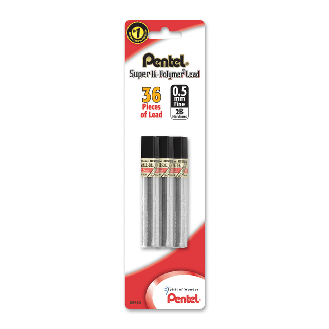 Pentel mechanical pencil Super Hi-Polymer leads let you jot down crisp, clean messages that are easy to read. This lead refill works with most Pentel mechanical pencils and competitors for wide-ranging use at the office.  Strong design guards against breaking under pressure.  Prevents smearing and fading of your penciled drawings and documents.  Produces dark imprints and crisp lines for easy reading.  Super Hi-Polymer refills for your Pentel pencils.  Contains 0.5 mm 2B leads.