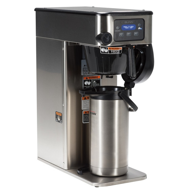 Offer guests a rich, flavorful cup of java with this programmable coffee brewer. The Peak Extraction Sprayhead utilizes a multidirectional design for uniform extraction and delicious flavor.  Coffee Servers not included, must be purchased separately.  Brews up to 30 cups of coffee, so its easy to serve a large group.  BUNN Infusion Series technology offers multiple brewing options in a single, easy-to-use design.  Peak Extraction Sprayhead offers a multidirectional design with 17 holes for highly uniform extraction and reduced lime buildup.  3 brew buttons make it easy to select a desired brew recipe.  Digital readout simplifies programming and operation and displays machine status and custom advertising messages. Supports English, Spanish and French language display and standard and metric measurements.  Energy-saver mode limits tank temperature when not in use to conserve power.  Electronic funnel lock guards against removal of each brew funnel until drip-through is complete.  Supports USB programming for versatile use.  Brew counter allows you to see how many batches have been brewed.  Pre-infusion and pulse brew options promote maximum flavor extraction. Cold brew lockout and digital temperature control deliver high-quality coffee with every batch brewed.  Professional installation required  includes a hot water faucet for custom installation.  Sleek, contemporary design features rounded angles on the corners and trunk for a stylish look.  Backed by the manufacturers 2-year limited warranty for parts and 1-year limited warranty for labor.  Single brewer with a tall profile accommodates your needs.